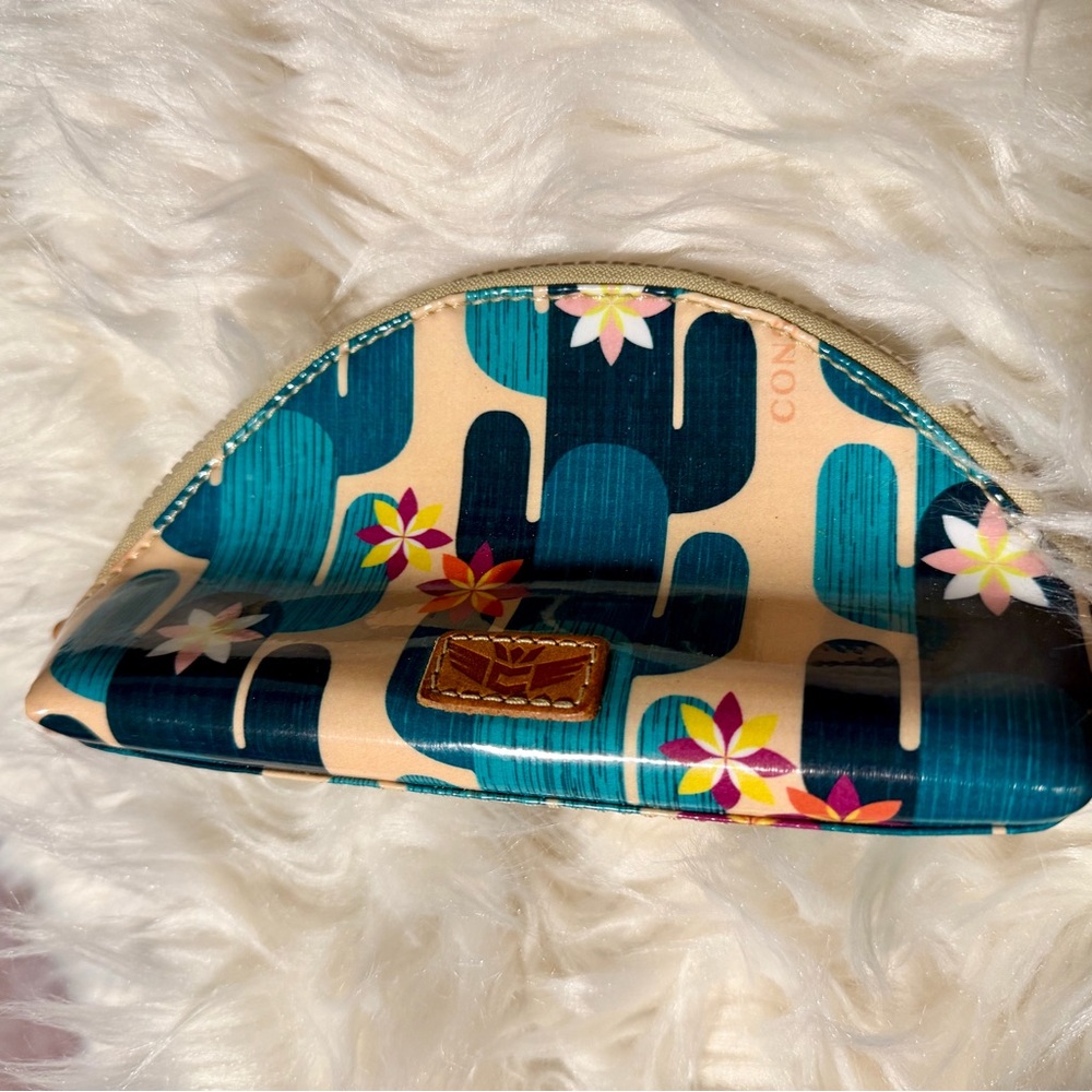 Consuela Cactus Print Cosmetic Pouch with Floral Accents